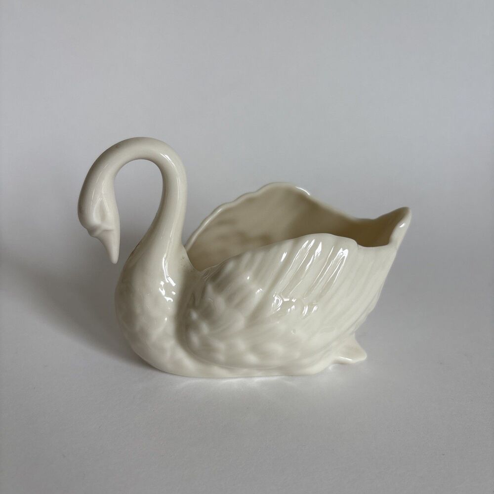 Vintage Green Stamp Lenox Ivory Porcelain Swan Card Holder Cake Topper 4.5" x 3"